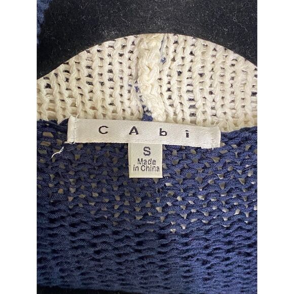Cabi Size Small Skipper Cardigan Sweater Stripe Vest Shrug Open Front Blue White - Picture 3 of 10